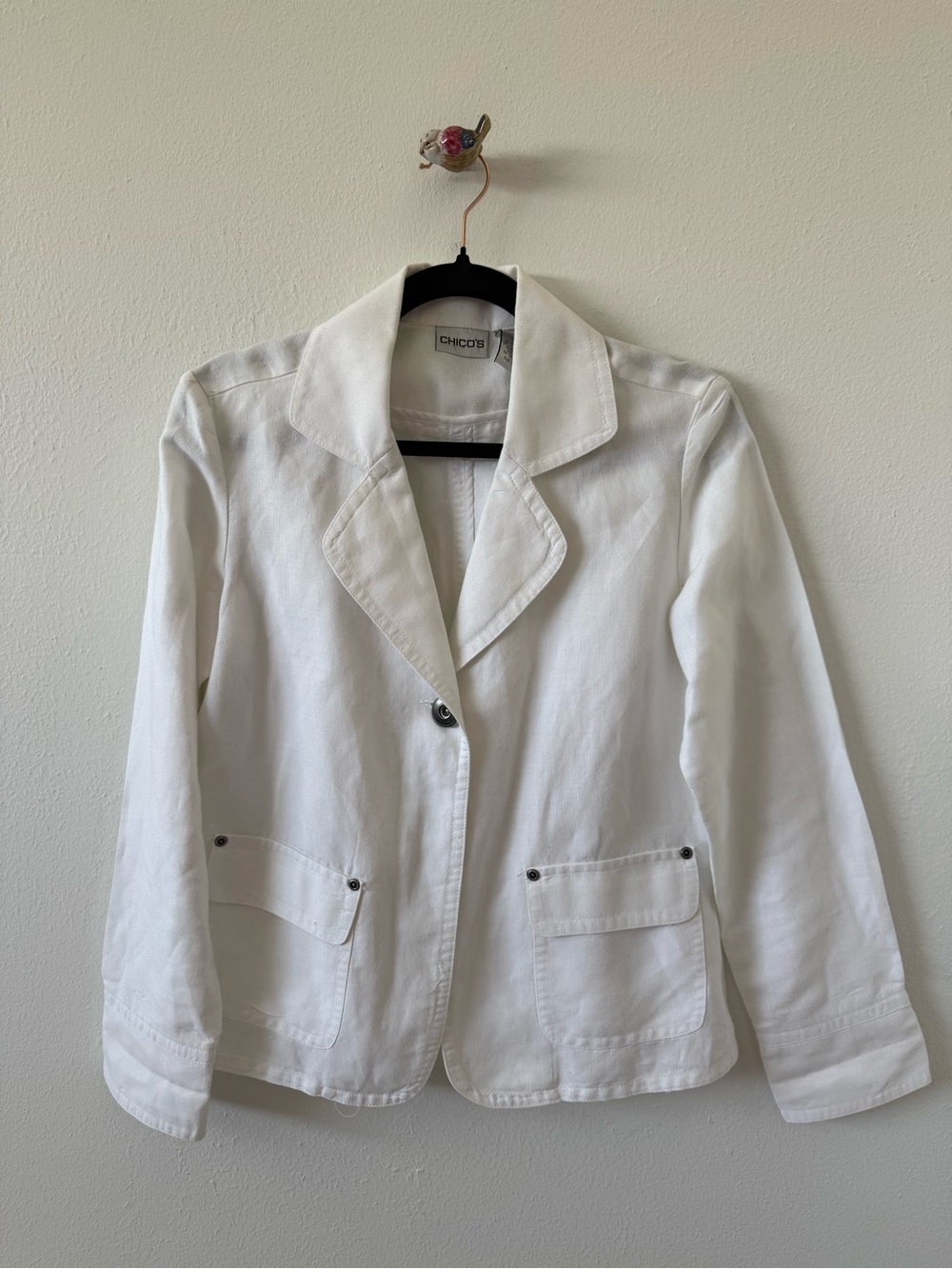 Chico's White Ramie Cotton Notch-Lapel Blazer